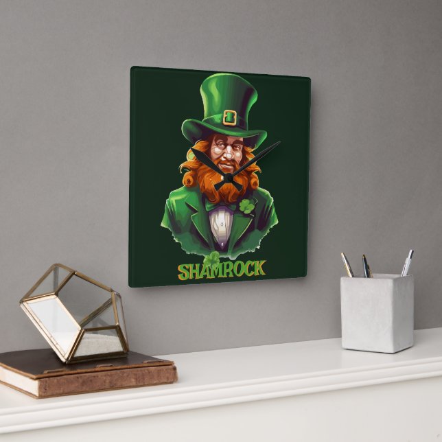 Leprechaun Hideaway Square Wall Clock (Office)
