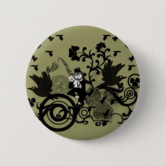 Leprechaun in Black 6 Cm Round Badge (Front)