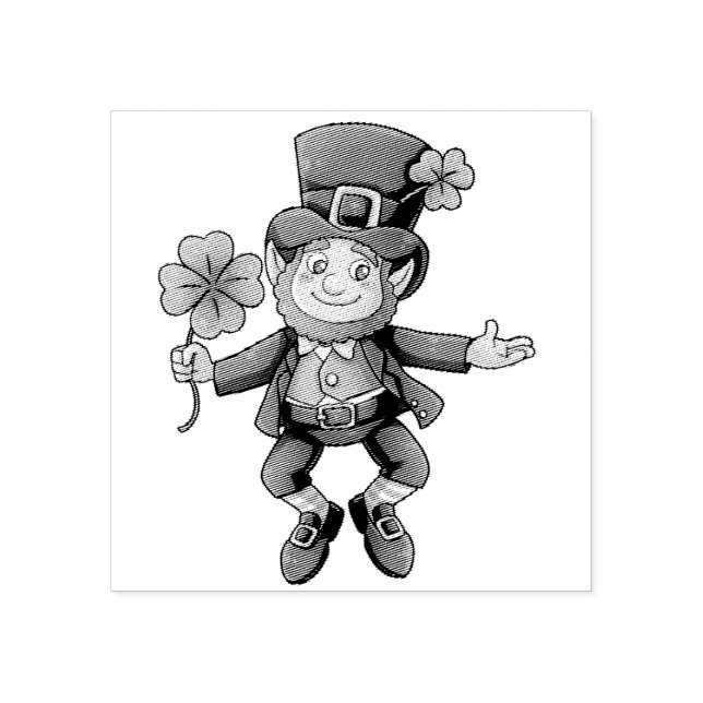 Leprechaun Jumping St. Patrick's Day Wood Block Rubber Stamp (Imprint)