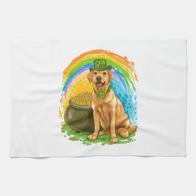 Leprechaun Lab � St. Patrick�s Day Dog Tea Towel (Horizontal)