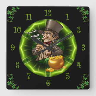 Leprechaun Leaning On Pot Of Gold Square Wall Clock