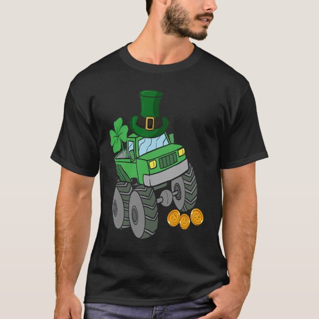 Leprechaun Monster Truck Shamrock Crusher St Patri T-Shirt (Front)