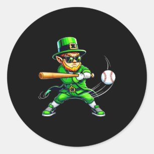 Leprechaun Playing Baseball St Patricks Day Sport Classic Round Sticker