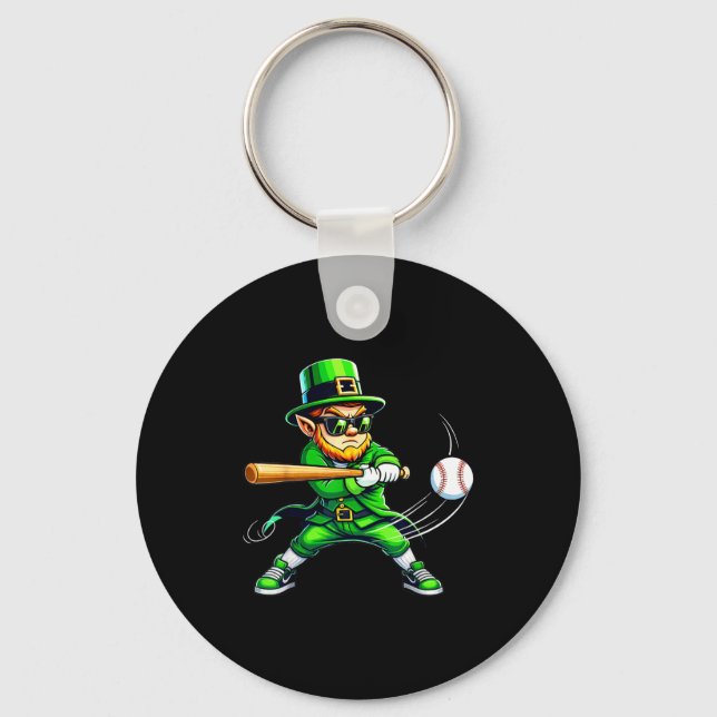 Leprechaun Playing Baseball St Patricks Day Sport  Key Ring (Front)