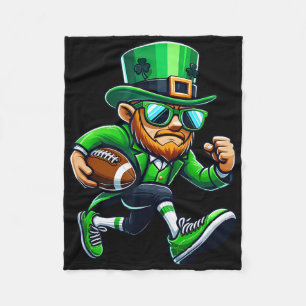 Leprechaun Playing Football St Patricks Day Sport Fleece Blanket