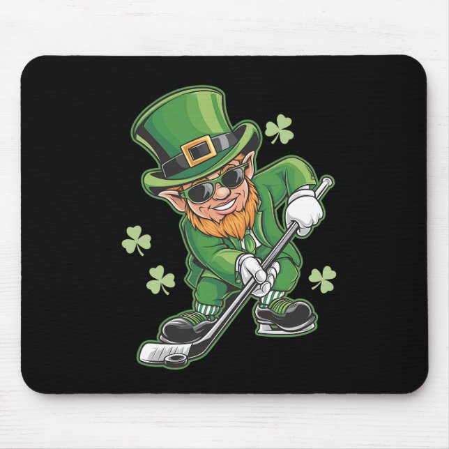 Leprechaun Playing Hockey St Patrick's Day Irish Mouse Mat (Front)