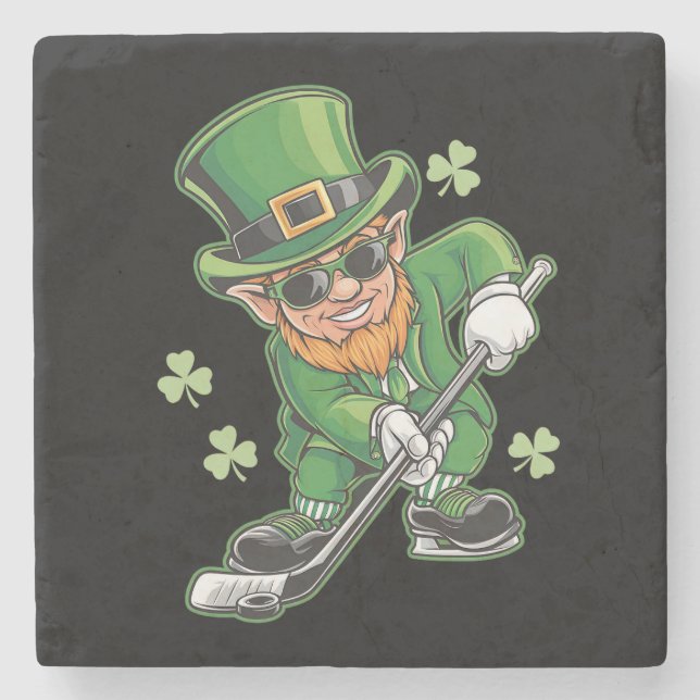 Leprechaun Playing Hockey St Patrick's Day Irish Stone Coaster (Front)