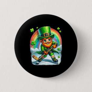Leprechaun Playing Ice Hockey Saint Patricks Day 6 Cm Round Badge