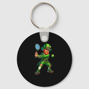 Leprechaun Playing Tennis Shamrock St Patricks Day Key Ring