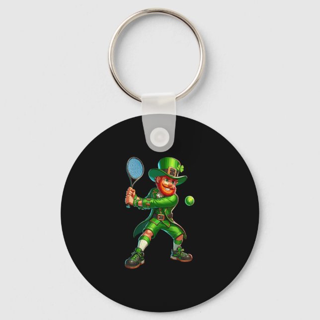 Leprechaun Playing Tennis Shamrock St Patricks Day Key Ring (Front)
