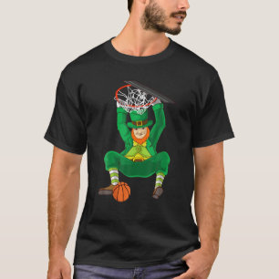 Leprechaun Plays Basketball Dunk Boys Kids St Patr T-Shirt