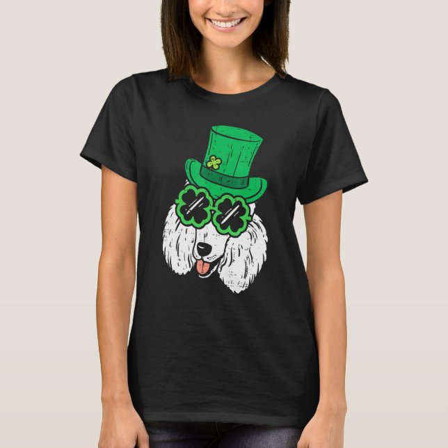 Leprechaun Poodle C Glasses St Patricks Day Dog T-Shirt (Front)