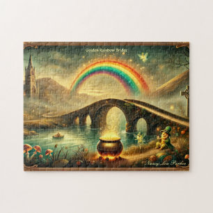 Leprechaun Rainbow Bridge Vintage Irish Scene Jigsaw Puzzle