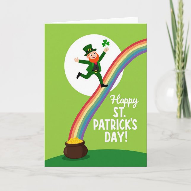 Leprechaun Rainbow Faux Gold Foil Card (Front)