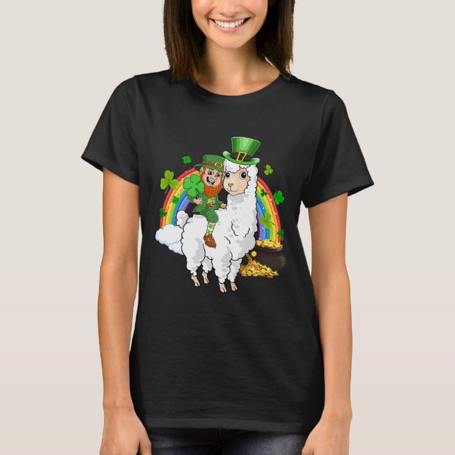 Leprechaun Ride Llama Alpaca  Saint Patricks Day T-Shirt (Front)