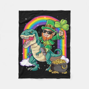 Leprechaun Riding Dinosaur St Patricks Day Boys Me Fleece Blanket