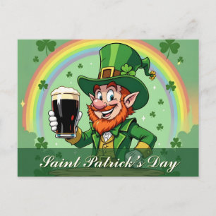 Leprechaun’s Cheers Beneath the Rainbow Postcard