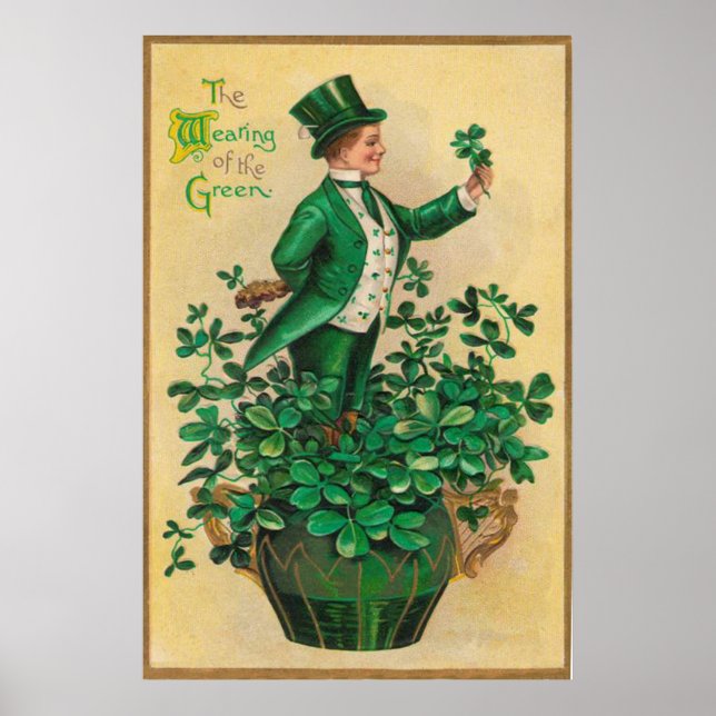 Leprechaun Shamrock Clay Pipe Harp of Erin Poster (Front)