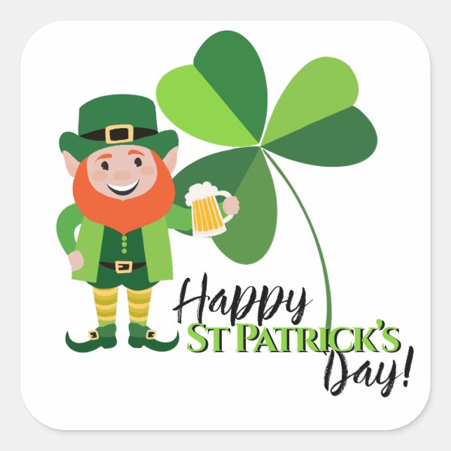  Leprechaun  Shamrock Happy St Patrick’s Day Square Sticker (Front)