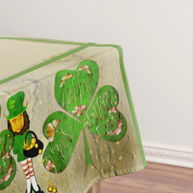 Leprechaun Shamrock "Happy St. Patrick's Tablecloth (In Situ)
