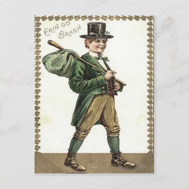 Leprechaun Shamrock Hobo Bindle Postcard (Front)