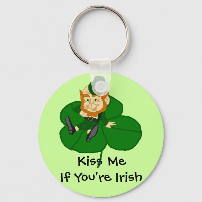 Leprechaun Shamrock - Kiss Me If You're Irish Key Ring (Front)