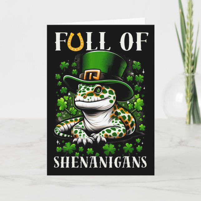 Leprechaun Shamrock Leaf Leopard Geckos St Patrick Card (Front)