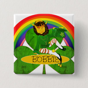 Leprechaun Shamrock Name Button