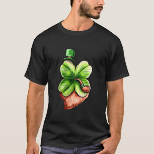 Leprechaun Shamrock With Pipe Hat And Beard St Pat T-Shirt