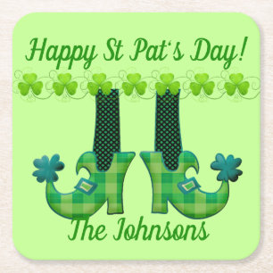 Leprechaun Shoes St Patrick's Day Square Paper Coaster