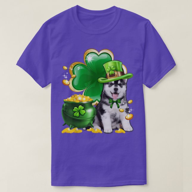Leprechaun Siberian Husky Irish Shamrock Dog St Pa T-Shirt (Design Front)
