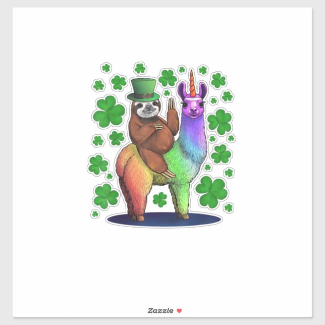 Leprechaun Sloth Riding Llama Unicorn St Patricks  (Sheet)