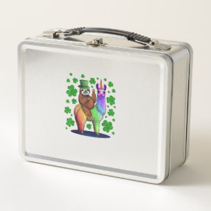 Leprechaun Sloth Riding Llama Unicorn St Patricks Metal Lunch Box