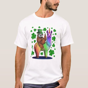 Leprechaun Sloth Riding Llama Unicorn St Patricks  T-Shirt