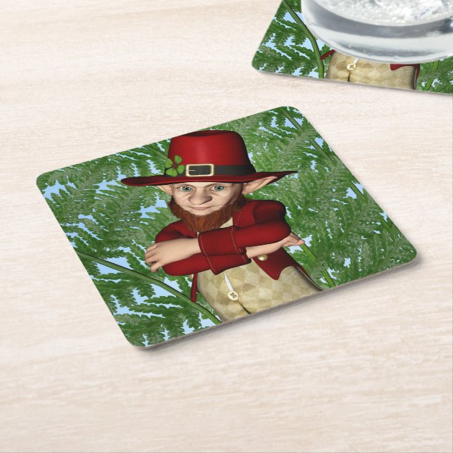 Leprechaun Square Paper Coaster (Angled)