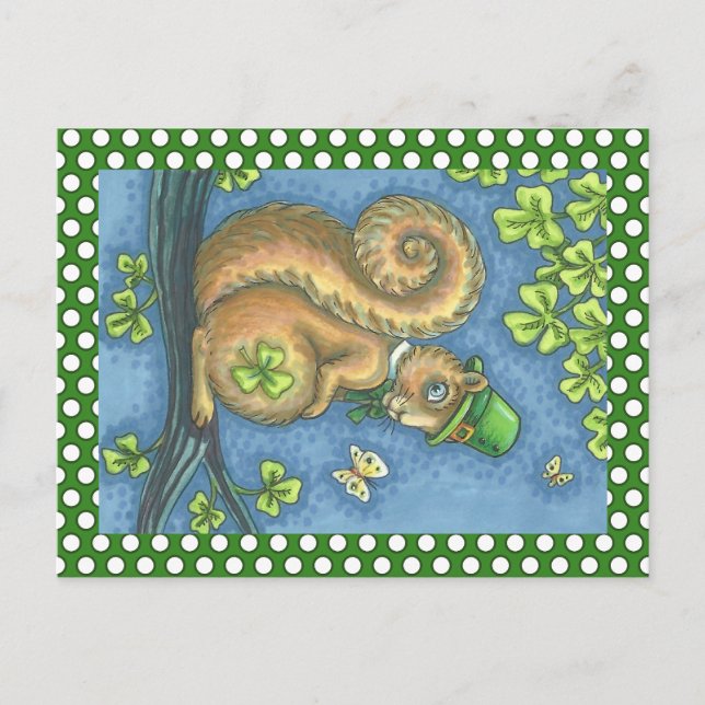 LEPRECHAUN SQUIRREL, ST. PATRICK'S DAY POSTCARD (Front)