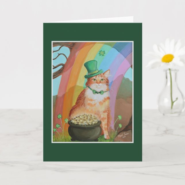 Leprechaun St. Patrick’s Day Tabby Cat Card (Small Plant)