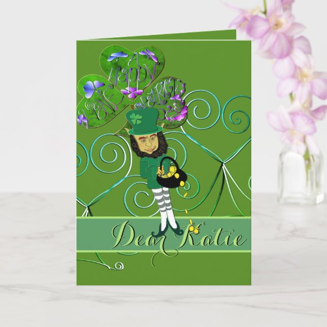 Leprechaun St. Patrick's Day Folded Greeting Card (Orchid)