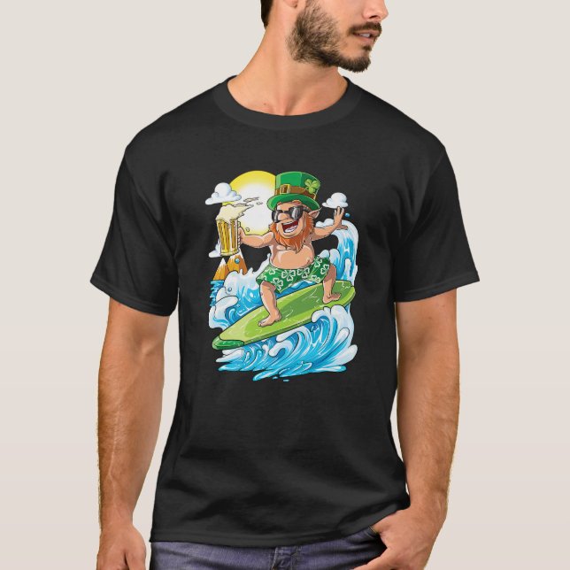 Leprechaun St Patricks Day Hawaiian Hawaii Surfing T-Shirt (Front)