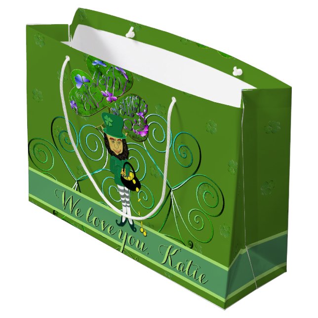Leprechaun St. Patrick's Day Large Gift Bag (Back Angled)