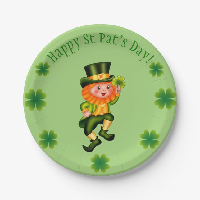 Leprechaun St Patrick's Day Paper Plate (Front)