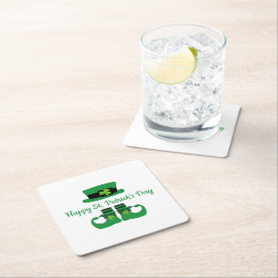 Leprechaun St. Patrick's Day Party Green Black Square Paper Coaster