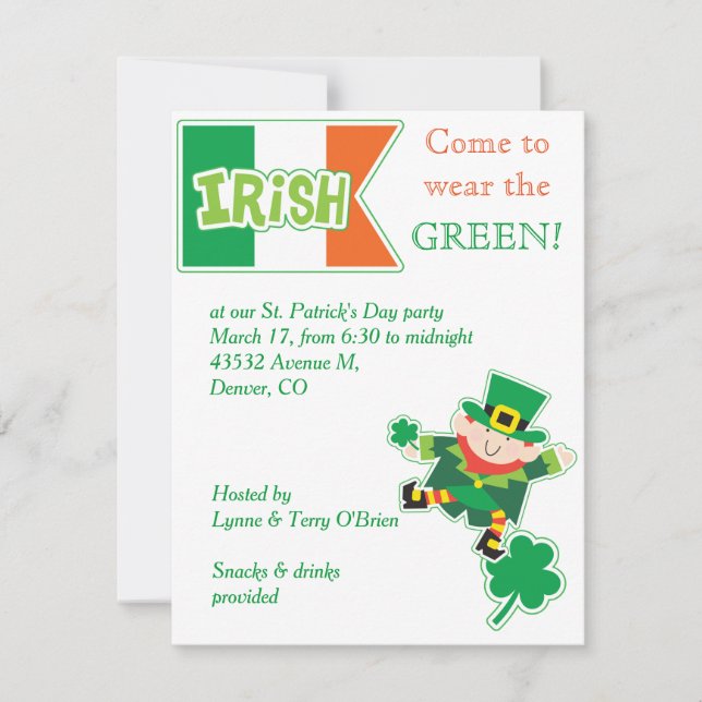 Leprechaun St Patricks Day Party Invitation (Front)