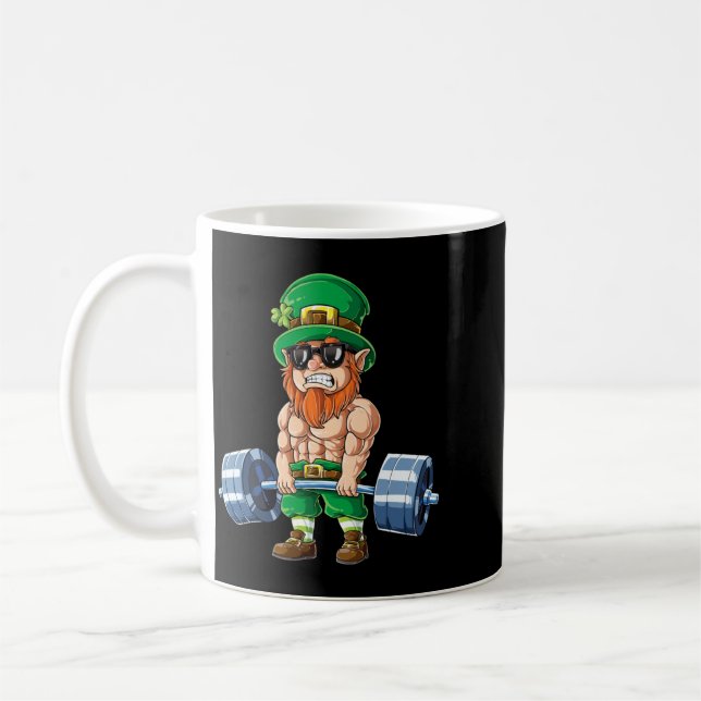 Leprechaun St Patricks Day Weightlifting Coffee Mug (Left)