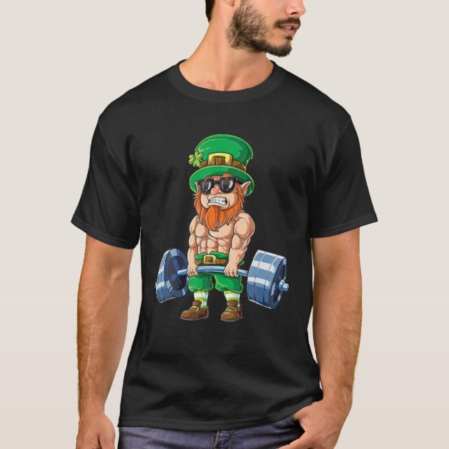 Leprechaun St Patricks Day Weightlifting Deadlift T-Shirt (Front)
