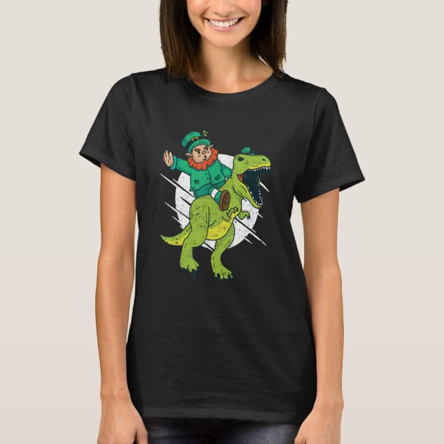 Leprechaun T-Rex Irish Shamrock Dinosaur St Patric T-Shirt (Front)