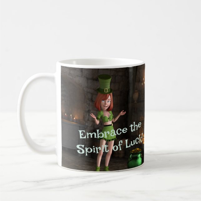 Leprechaun Toon Girl Next to the Pot of Gold Coffee Mug (Left)