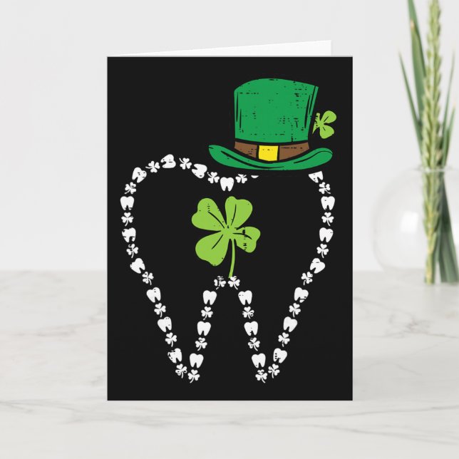 Leprechaun Tooth Shamrock St Patrick Day Dentist D Card (Front)