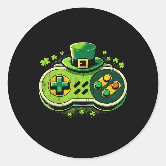Leprechaun Video Game Controller St. Paddys Gamer  Classic Round Sticker (Front)