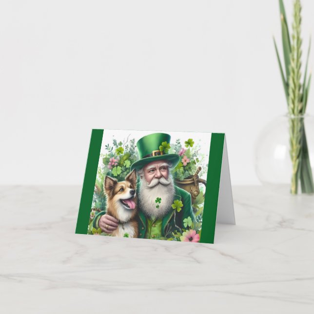 Leprechaun With Dog  Greeting Card (Front)